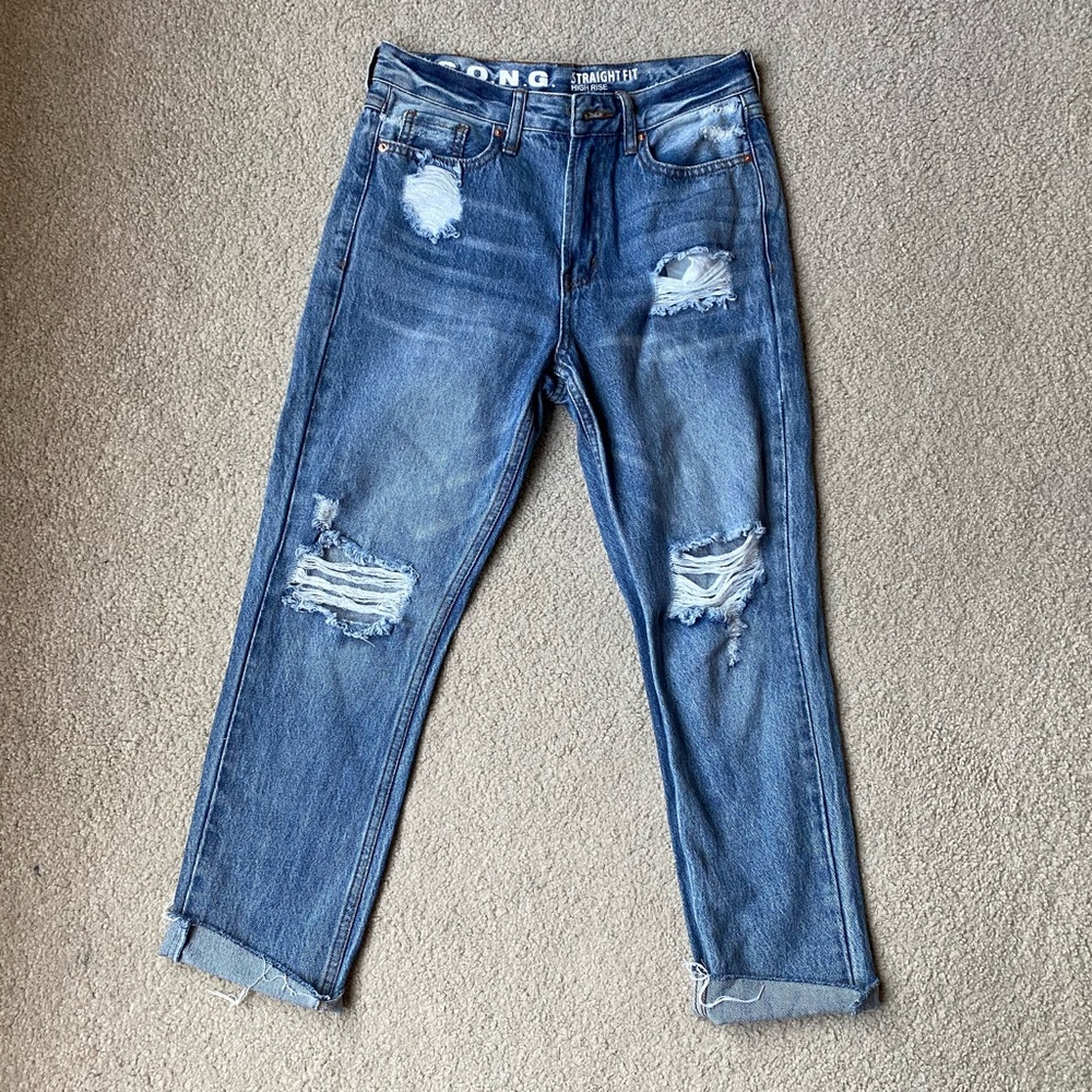 Straight Fit High Rise Cropped Jeans